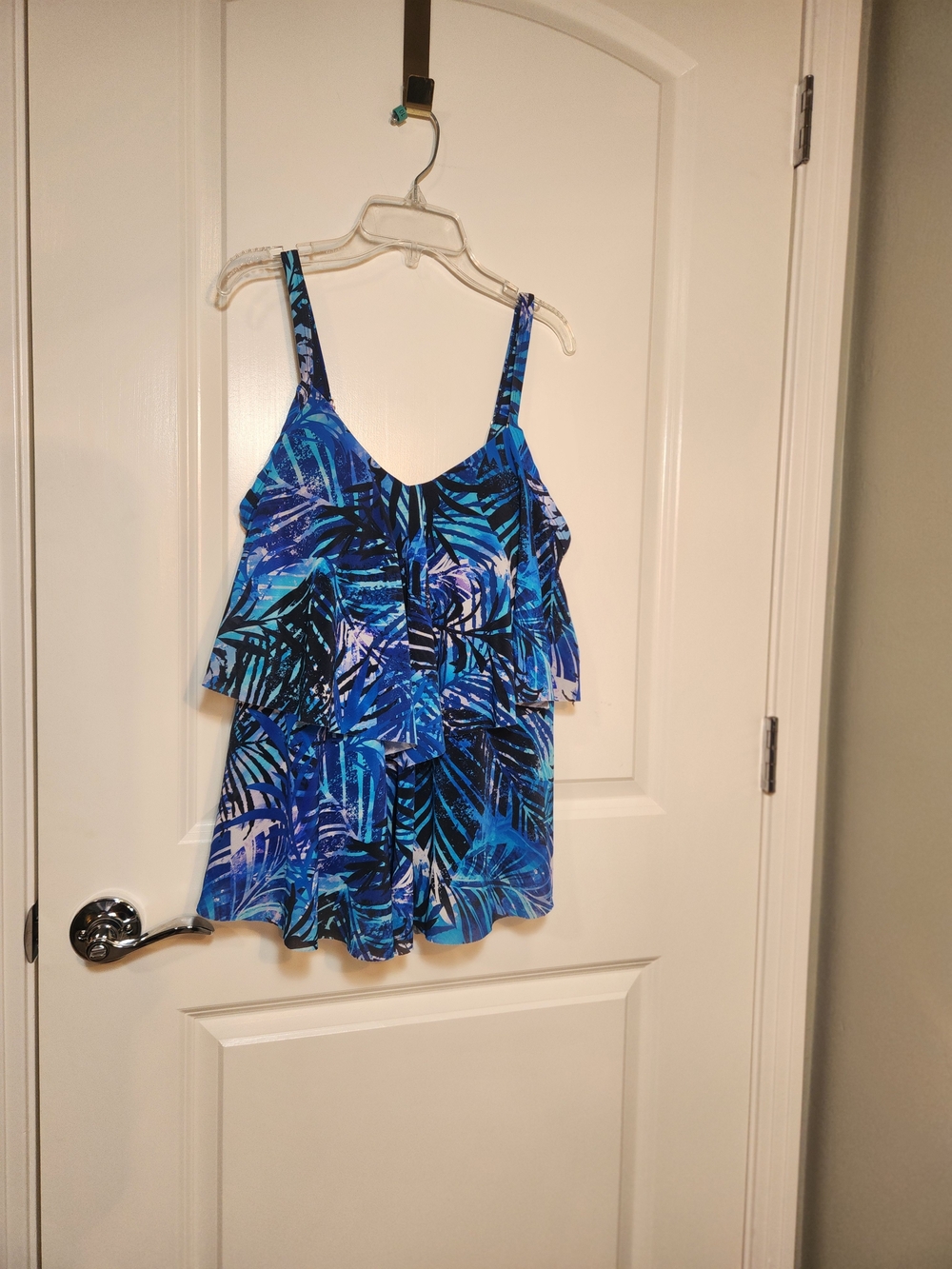 Blue Tropical Print Ruffle Cami Top